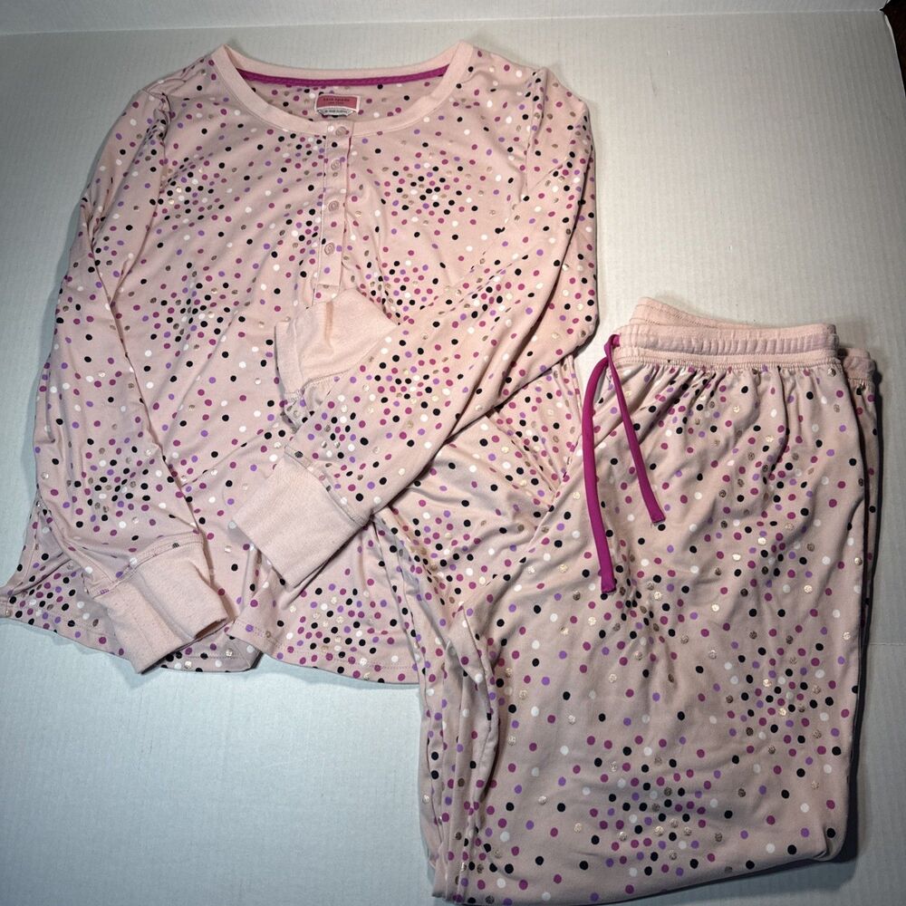 Kate Spade Pajama Set Womens M Pink Polka Dot Henley Top Jogger Pants